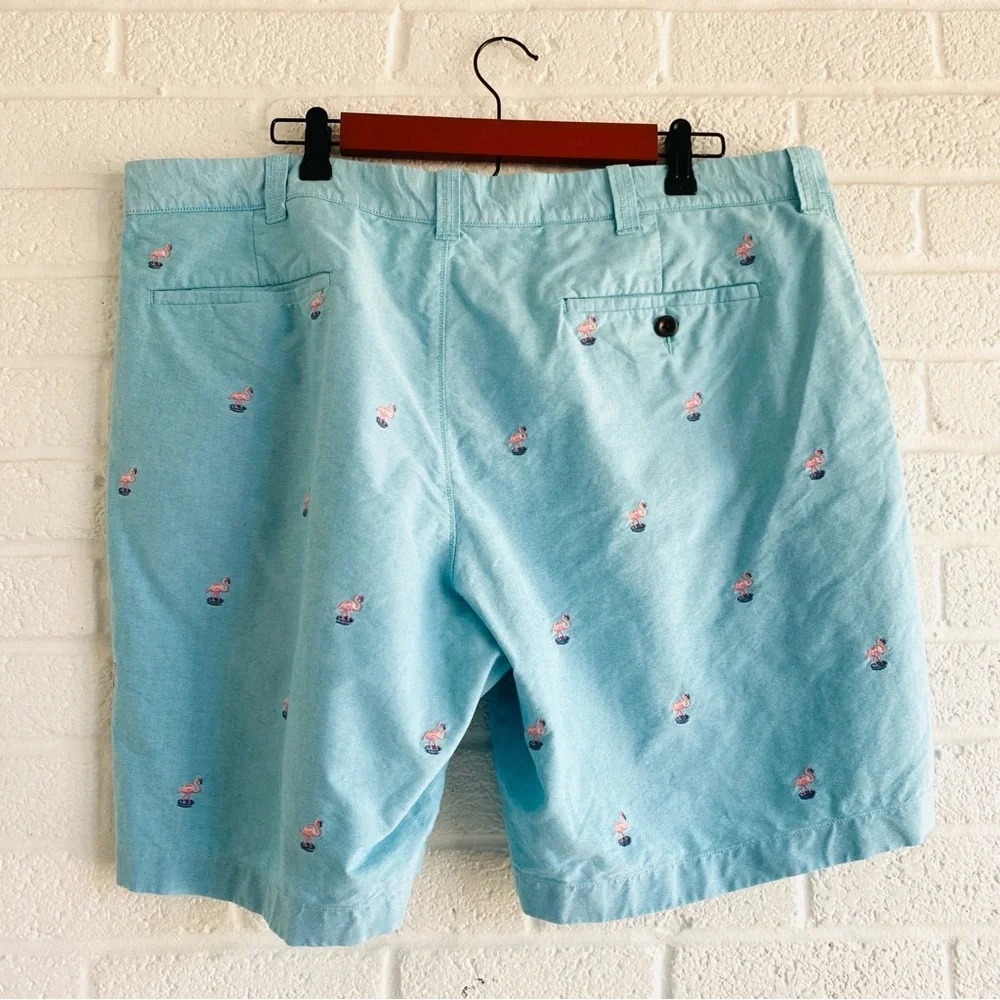 J. Crew Men’s Shorts Chino Flamingo Light Blue Turquoise Embroidered 40 Preppy